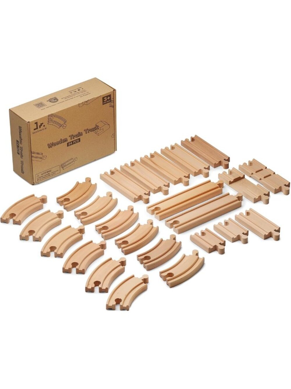 Wooden Train Track Set - 24pcs Expansion for Toddler Railway, Compatible with